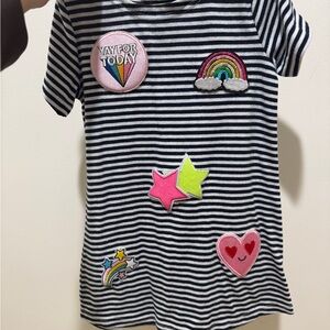 Lola + The Boys Black and White Striped Tee with Colorful Patches